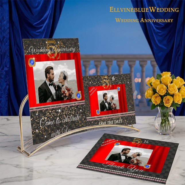 Elegant Guld & Safir 5-årsjubileum | Foto Inbjudningar (Skapare uppladdad)