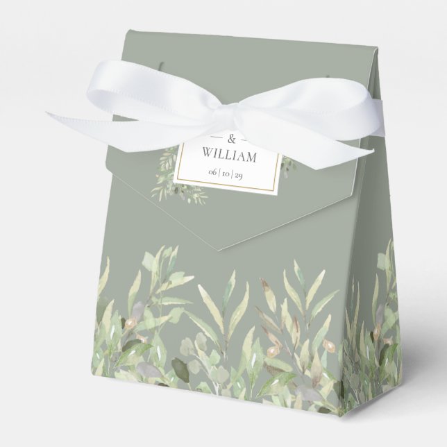 Elegant guld-sage grönska blad bröllop presentaskar (Framsidan Sidan)