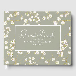 Elegant Guld Sage Grönt Greenery Eucalyptus Löv Gästböcker