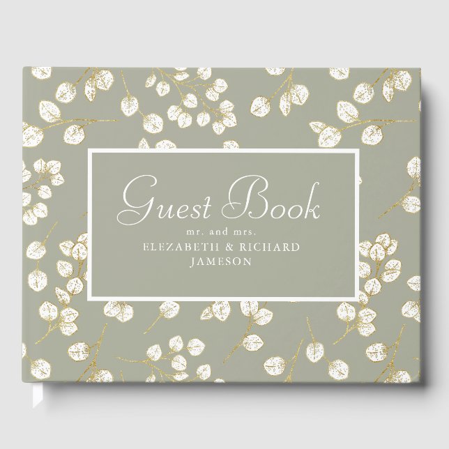 Elegant Guld Sage Grönt Greenery Eucalyptus Löv Gästböcker (Framsida)