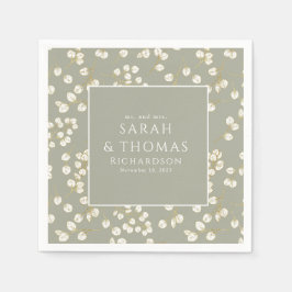 Elegant Guld Sage Grönt Greenery Eucalyptus Löv Pappersservett