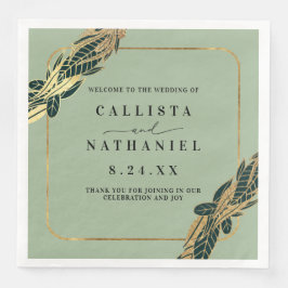 Elegant Guld Sage Grönt Greenery Löv Bröllop Pappersservett