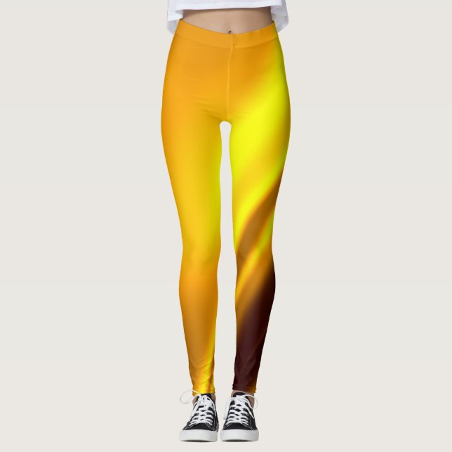 Elegant Guld Satin Faux Struktur utseende Leggings (Framsida)