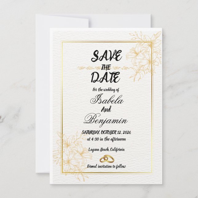 Elegant guld Save The Date-kort Inbjudningar (Framsida)