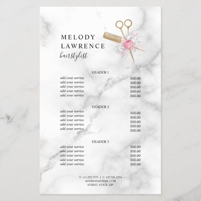 Elegant guld saxar comb hårstylist flugor flygblad (Framsidan)