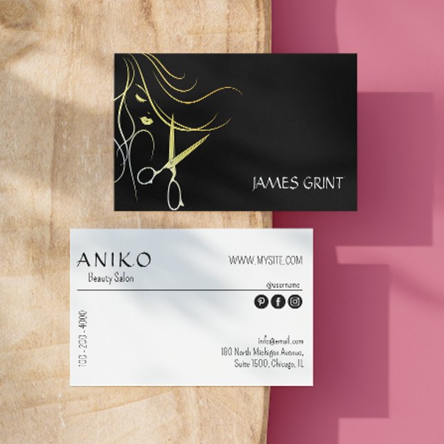 Elegant Guld Saxor Handskriftlig typografi Visitkort (Elegant Gold Scissor Handwritten Typography Business Card)