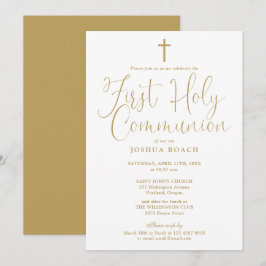 Elegant Guld Scrip First Heliga Communion Inbjudningar