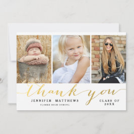 Elegant Guld Script 3 Photo Studenten Tack Meddelande