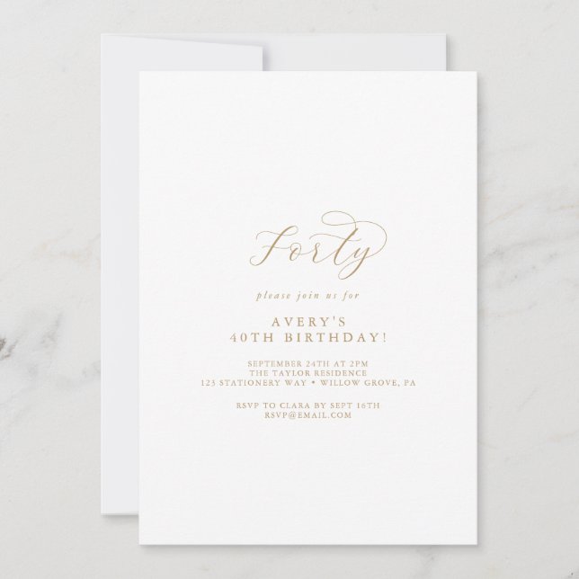 Elegant Guld Script 40:e födelsedagsinbjudan Inbjudningar (Framsida)