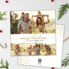 Elegant Guld Script 4 Multi Photo jul Julkort