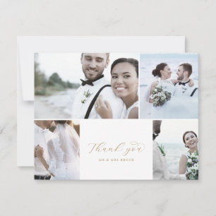 Elegant Guld Script 4 Photo Collage Bröllop Tack Kort
