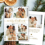 Elegant Guld Script 5 Photo Collage jul Julkort<br><div class="desc">Modern Elegant Simple Calligraphy Guld Script 5 Photo Collage God jul Helgdag Card. Den här sjutna, minimalistiska, fem (5) fotokortmallen Julhälsningar ett söt-rutnätsfotokollage och säger "God jul"! Texten "God jul" hälsning är skriven i ett vackert, snabbt, slitsat dekortecken i svan eller kalligrafi i guld på vit färg-bakgrund. På motsatt sida...</div>