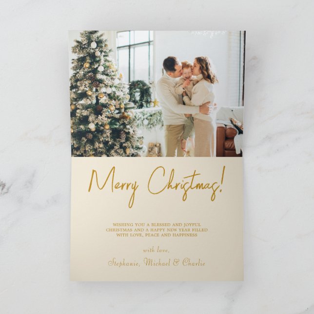 Elegant Guld Script-Anpassningsbar Fotojul Helgkort (Inuti)