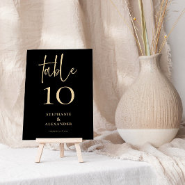 Elegant Guld Script Black Namn Date, Bordsnummer