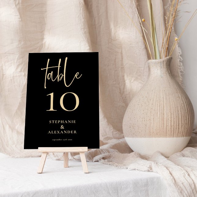 Elegant Guld Script Black Namn Date, Bordsnummer (Skapare uppladdad)