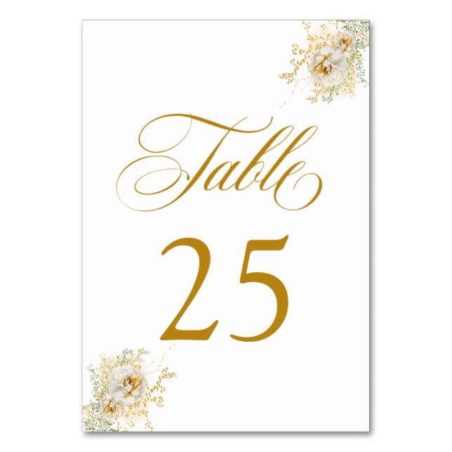 Elegant Guld Script Blommigt Bröllop Bordsnummer 2 (Framsidan)