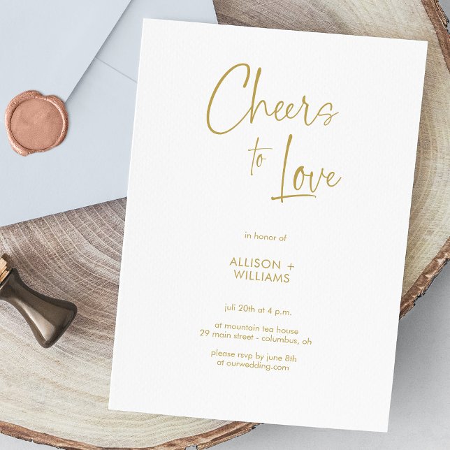 Elegant Guld Script Cheers till Kärlek Bröllop Inbjudningar (Elegant Gold Script Cheers to Love Wedding Invitation)