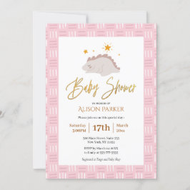 Elegant Guld Script Cute Rosa Dinosaur Baby Shower Inbjudningar