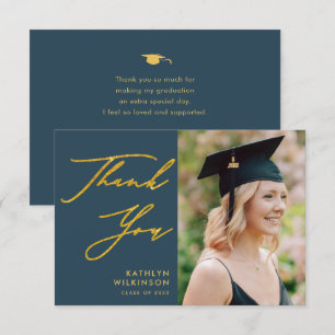 Elegant Guld Script Dusty Blue Simple Studenten Tack Kort