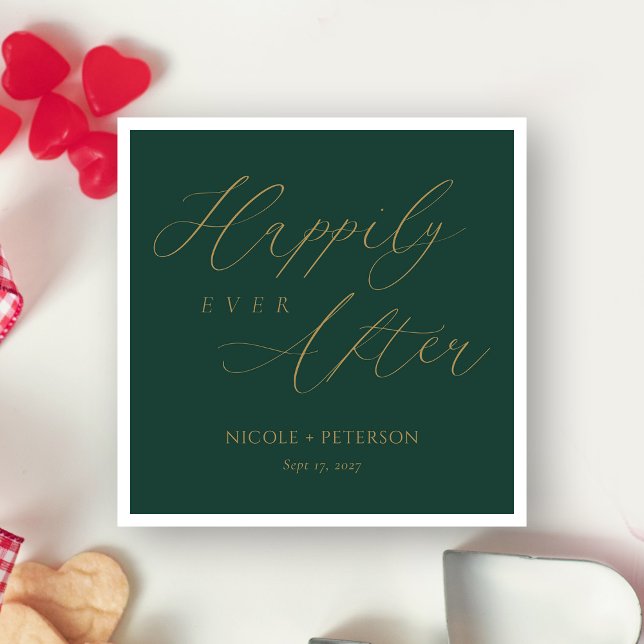 Elegant Guld Script Emerald Grönt Bröllop Napkins Pappersservett (Personalized Elegant Gold Script Emerald Green Wedding Napkins
)