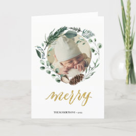 Elegant Guld Script Eucalyptus Foliage Greenery Helgkort