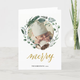 Elegant Guld Script Eucalyptus Foliage Greenery Helgkort