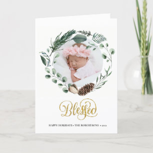 Elegant Guld Script Eucalyptus Foliage Greenery Helgkort