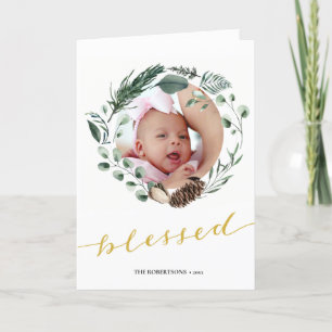 Elegant Guld Script Eucalyptus Foliage Greenery Helgkort