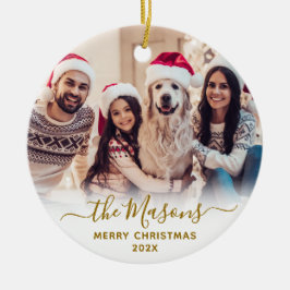 Elegant Guld Script Family Photo God jul Julgransprydnad Keramik
