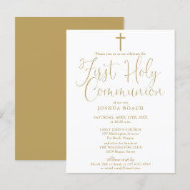 Elegant Guld Script First Heliga Communion Vykort