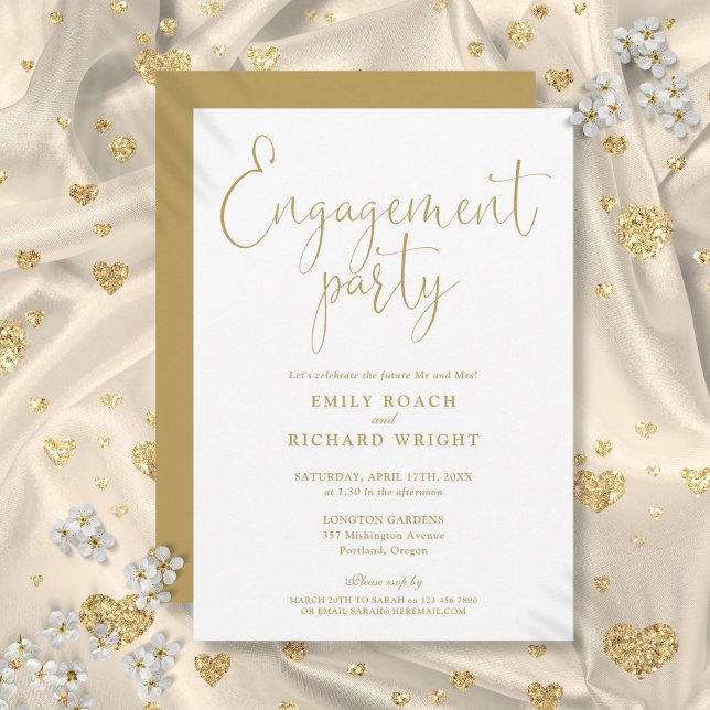 Elegant Guld Script-Förlovningsfest Inbjudningar (Elegant Gold Script Engagement Party Invitation)