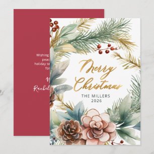 Elegant Guld Script Greenery Wandejul Julkort