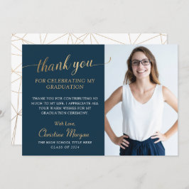 Elegant Guld Script Navy Blue Studenten Photo Tha Tack Kort