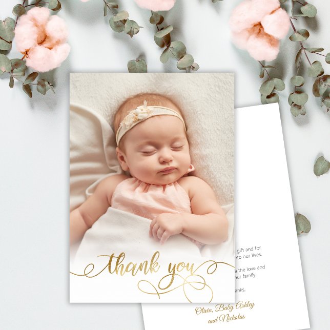 Elegant Guld Script Newborn Baby Photo Tack (Skapare uppladdad)
