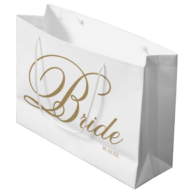 Elegant Guld Script och White Bride Large Gift Bag (Framsidan Vinklad)
