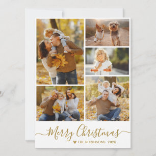 Elegant Guld Script Photo Collage jul Julkort