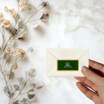 Elegant Guld Script Ram på Grönt Returadress