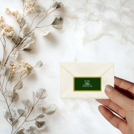Elegant Guld Script Ram på Grönt Returadress Adressetikett