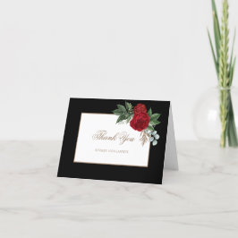 Elegant Guld Script Red-Blommigt Tack Kort