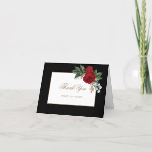 Elegant Guld Script Red-Blommigt Tack Kort