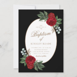 Elegant Guld Script Red Peonies Baptism Inbjudningar