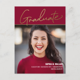 Elegant Guld Script Red Photo Universiteten Studen Meddelande Vykort