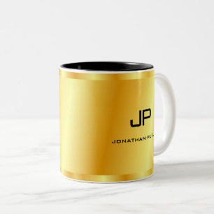 Elegant Guld Se Monogram-mallen Golden Två-Tonad Mugg