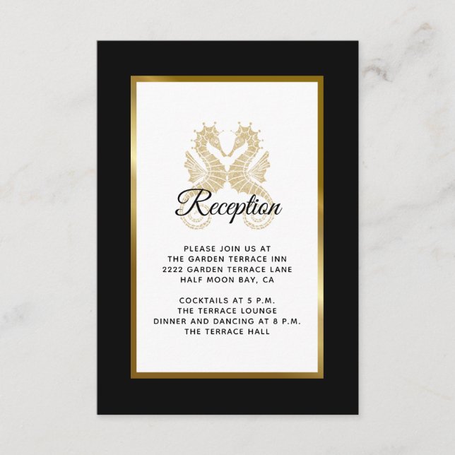 Elegant Guld Seahorse Tropical Wedement Reception Tilläggskort (Framsida)