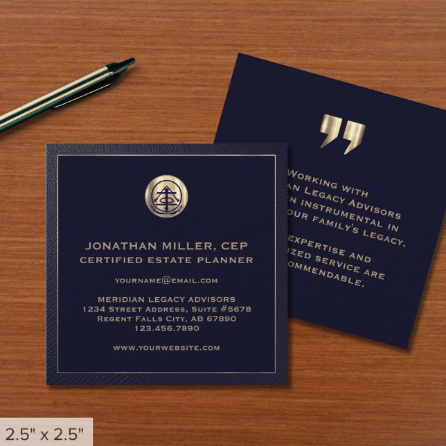 Elegant Guld Seal Gods Planning Testimonial Fyrkantigt Visitkort (Skapare uppladdad)
