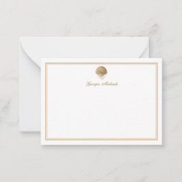 Elegant Guld Seashell & Pearls Anpassat namn Kustn Anteckningskort