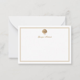 Elegant Guld Seashell & Pearls Anpassat namn Kustn Anteckningskort