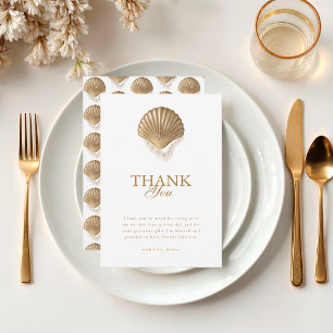 Elegant Guld Seashell Pearls Möhippa Bröllop Tack Kort