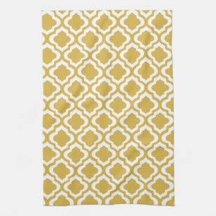Elegant guld- senapsgultt marockansk Quatrefoil Kökshandduk
