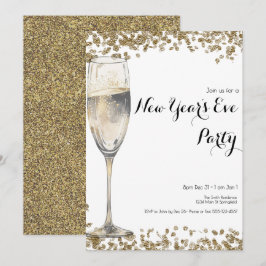 Elegant Guld Sequins Nyårsafton Champagne Inbjudningar